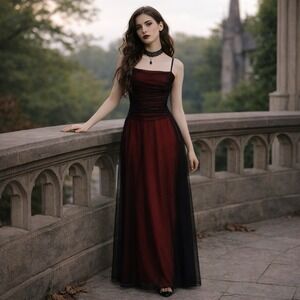 Vintage Cache Red Prom Gown Goth Fairy Whimsigoth Vampire Formal Size 2
